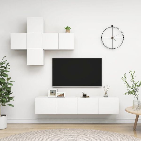 vidaXL 7 Piece TV Stand Set White Engineered Wood