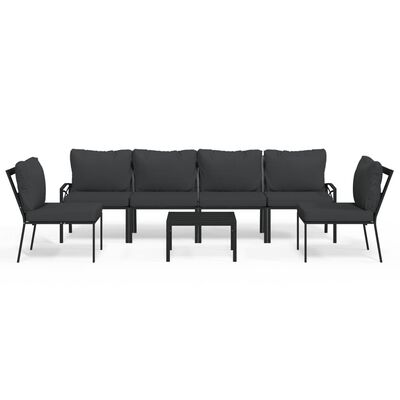 vidaXL 7 Piece Patio Lounge Set with Gray Cushions Steel