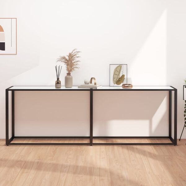 vidaXL Console Table White marble Tempered glass, powder-coated steel