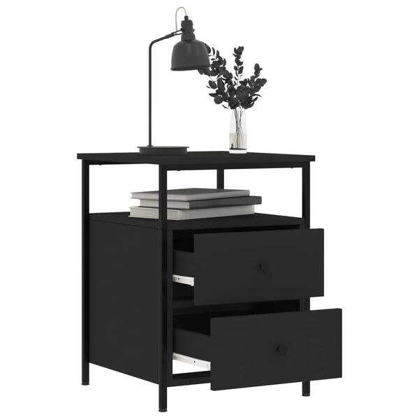 vidaXL Bedside Cabinet Black Engineered Wood, Iron Standard