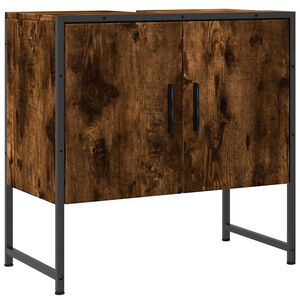 vidaXL Bathroom Sink Cabinet Smoked Oak Engineered Wood, Powder-Coated Steel