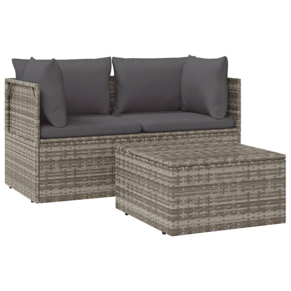 vidaXL Garden Lounge Set Grey PE Rattan, PVC, Polyester, Powder-Coated Steel