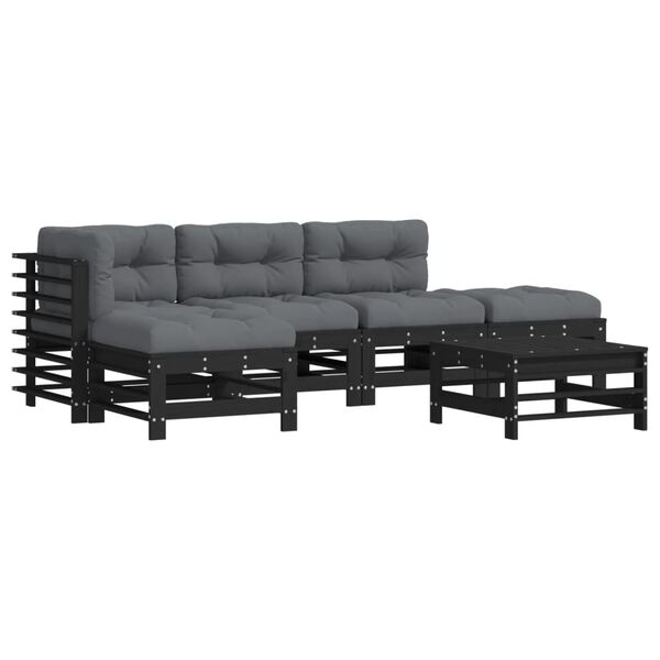 vidaXL Garden Lounge Set Black Solid pine wood, Oxford fabric, PP cotton