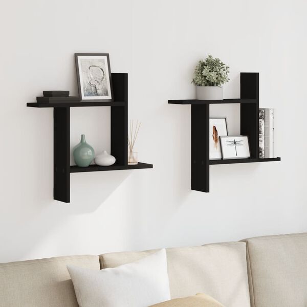 vidaXL Wall Shelf Black Engineered Wood Medium Wall mounting