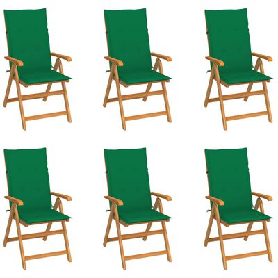 vidaXL Patio Chairs 6 pcs with Green Cushions Solid Teak Wood