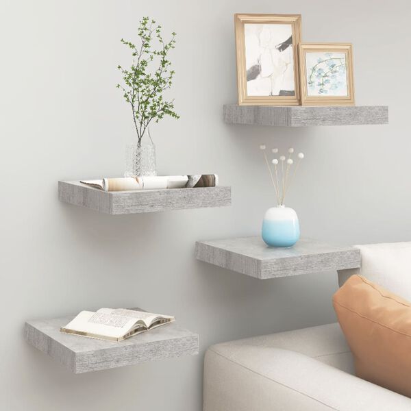 vidaXL Wall Shelf Set of 4 Concrete Grey Honeycomb MDF, Metal Frame