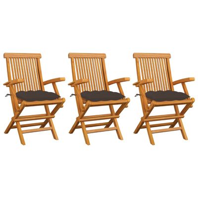 vidaXL Patio Chairs with Taupe Cushions 3 pcs Solid Teak Wood