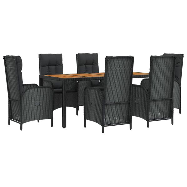 vidaXL Garden Dining Set Black Poly Rattan, Acacia wood, Powder-Coated Steel
