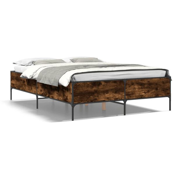 vidaXL Bed Frame Smoked Oak Engineered wood, steel 63x79 in Durable