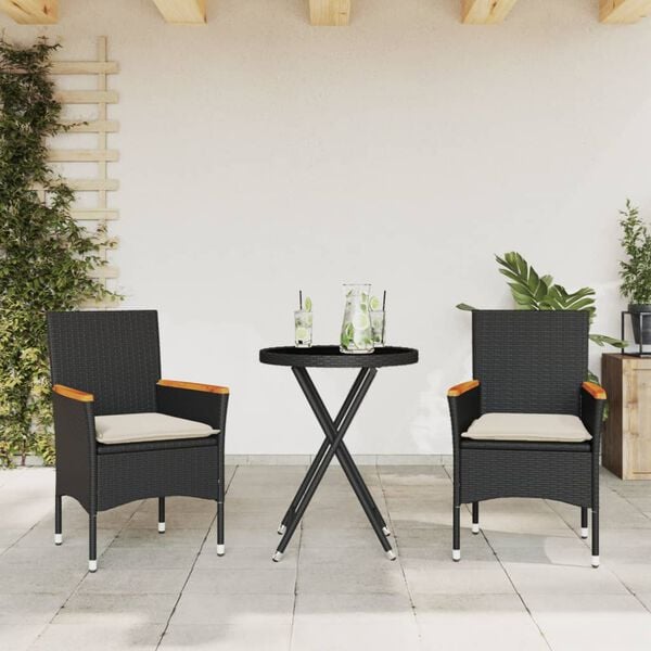vidaXL Bistro Set Black PE Rattan 2-seater UV-resistant materials