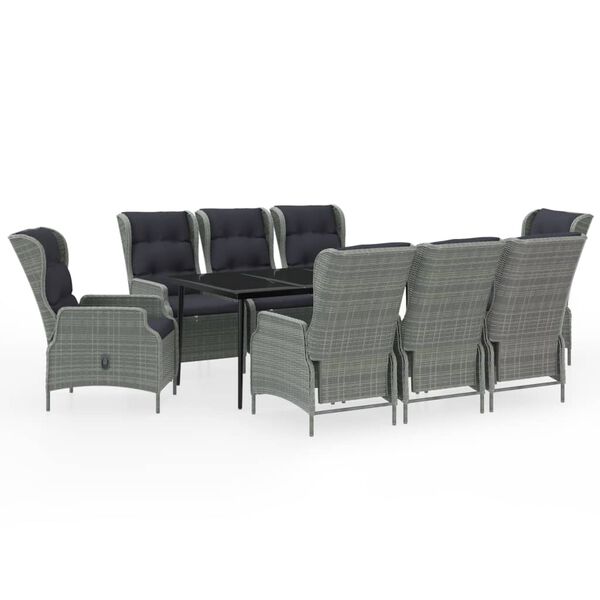 vidaXL Garden Dining Set Light Grey Powder-Coated Steel, PE Rattan, Glass