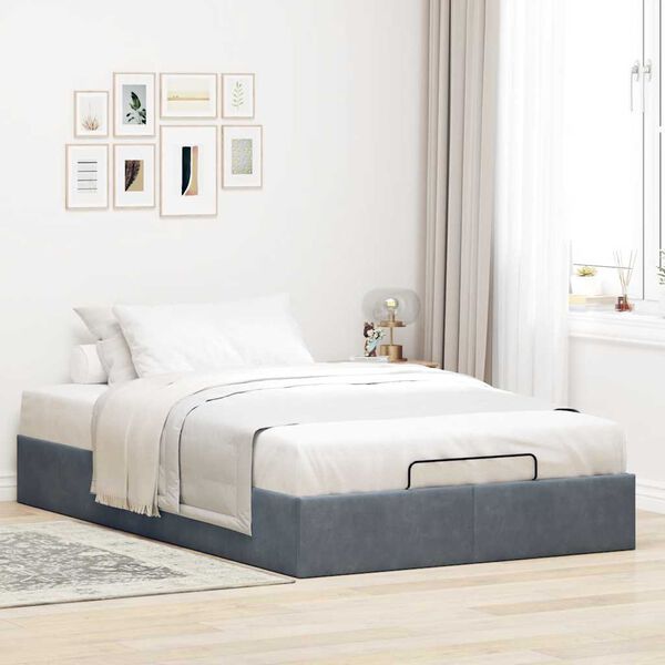 vidaXL Ottoman Bed Frame Dark Grey Velvet, Metal, Plywood, Engineered Wood