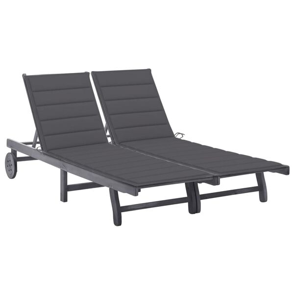 vidaXL Sunlounger Grey Solid Acacia Wood, 100% Polyester Fabric