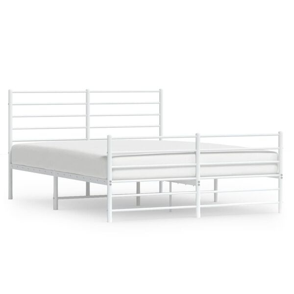 vidaXL Bed Frame White Powder-Coated Steel 47.2x74.8 in Small Double