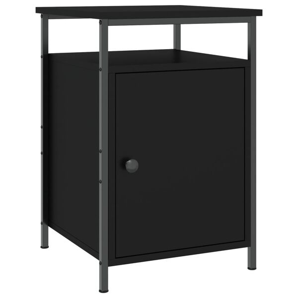 vidaXL Bedside Cabinet Black Engineered wood, Iron Adjustable Feet