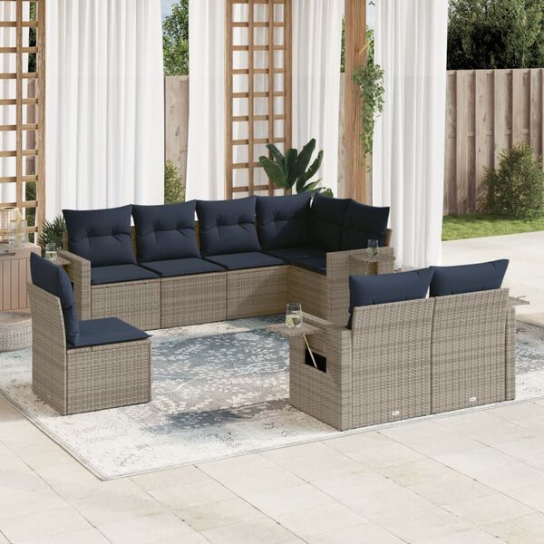vidaXL 8 Piece Garden Sofa Set with Cushions Grey Poly Rattan