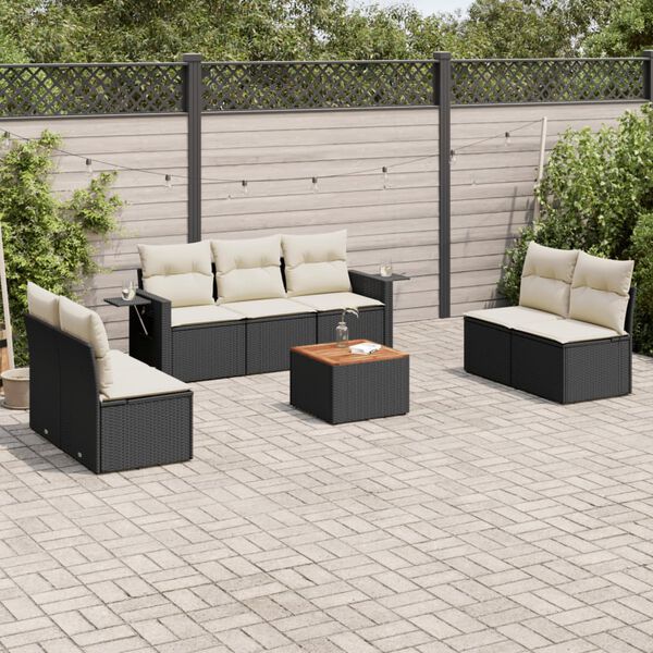vidaXL Garden Sofa Set Black PE Rattan Large Adjustable Feet