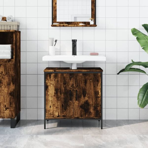 vidaXL Bathroom Sink Cabinet Smoked Oak Engineered Wood Medium