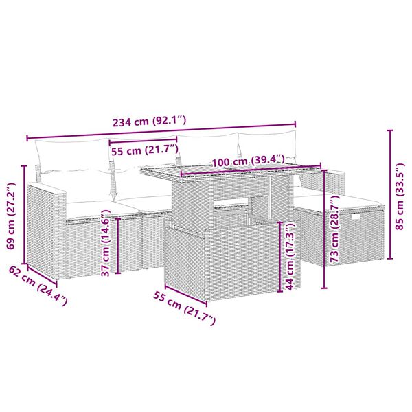 vidaXL Garden Sofa Set Beige PE rattan 6 Seater Sofa Set Adjustable Feet