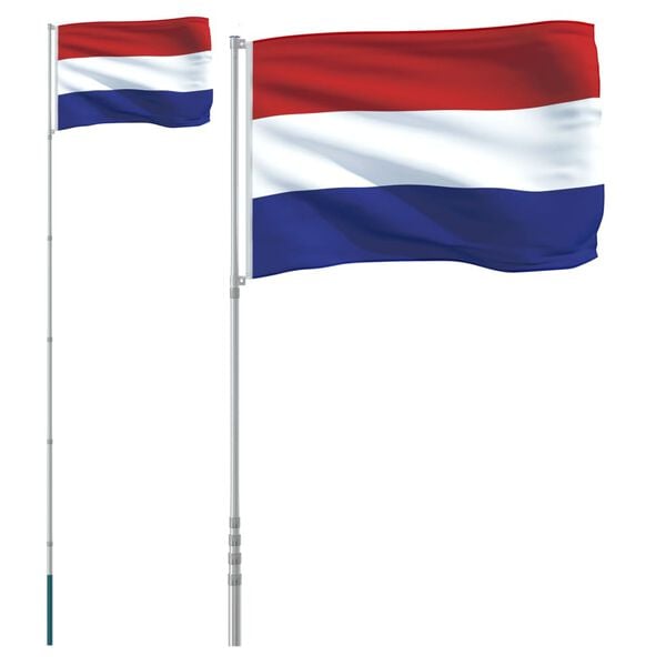 vidaXL Netherlands Flag Silver and Multicolor Aluminum, Polyester 18.2 ft