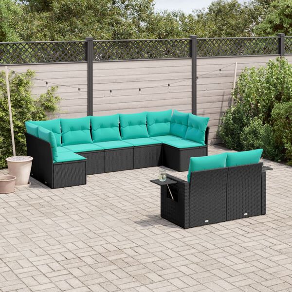 vidaXL Patio Sofa Set Black PE Rattan, Polyester, Powder-Coated Steel