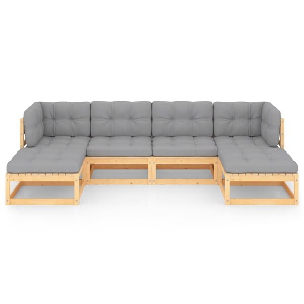 vidaXL Garden Lounge Set Grey Solid pinewood, 100% polyester 6 Piece