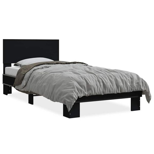 vidaXL Bed Frame Black Engineered wood, metal, plywood Twin Durable