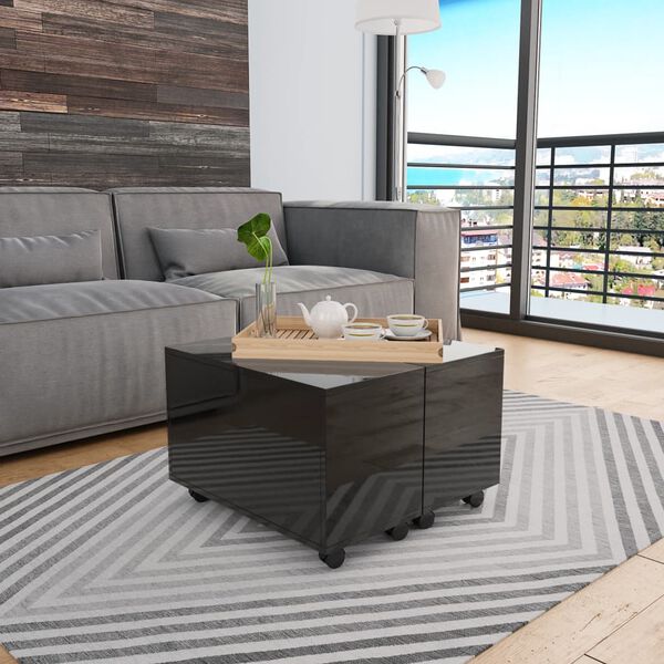 vidaXL Coffee Table High Gloss Black Engineered wood Medium Extendable