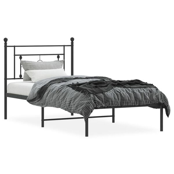 vidaXL Metal Bed Frame without Mattress with Headboard Black 35.4"x78.7"