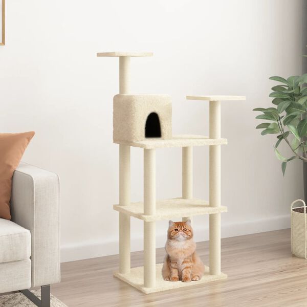 vidaXL Cat Tree Cream Engineered wood, plush, sisal 46.7 in tall