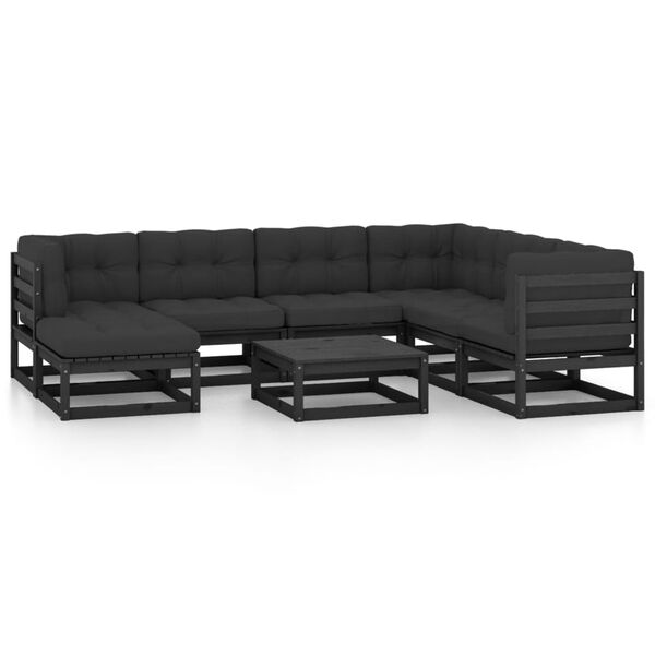 vidaXL Garden Lounge Set Black Solid Pine Wood Medium Modular