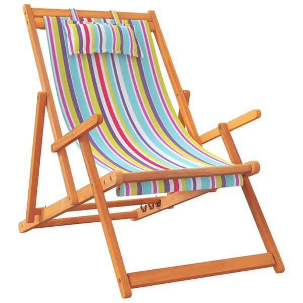 vidaXL Folding Beach Chair Set of 2 Multicolor Solid eucalyptus wood