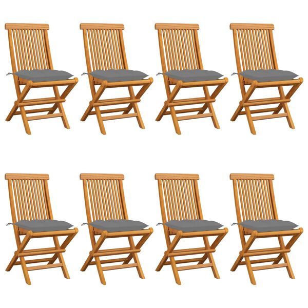 vidaXL Garden Chair Set of 8 Natural Teak Solid Teak Wood Standard