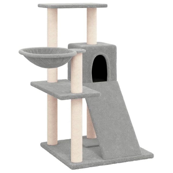 vidaXL Cat Tree Light Grey Engineered wood, plush, sisal Medium