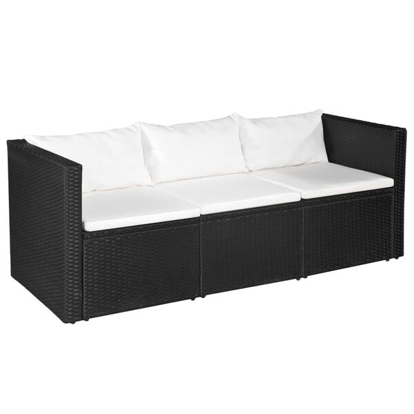 vidaXL Sofa Set Black and White Poly Rattan Medium Garden Lounge Set