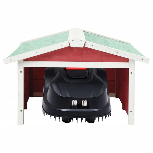 vidaXL Lawn Mower Garage Red and White Solid Firwood, Plywood Medium