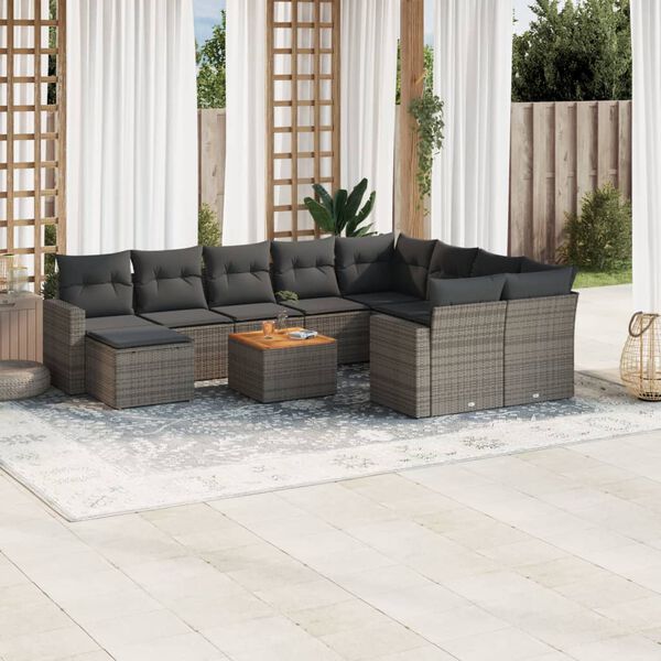vidaXL Garden Sofa Set Gray Poly rattan, powder-coated steel, acacia wood