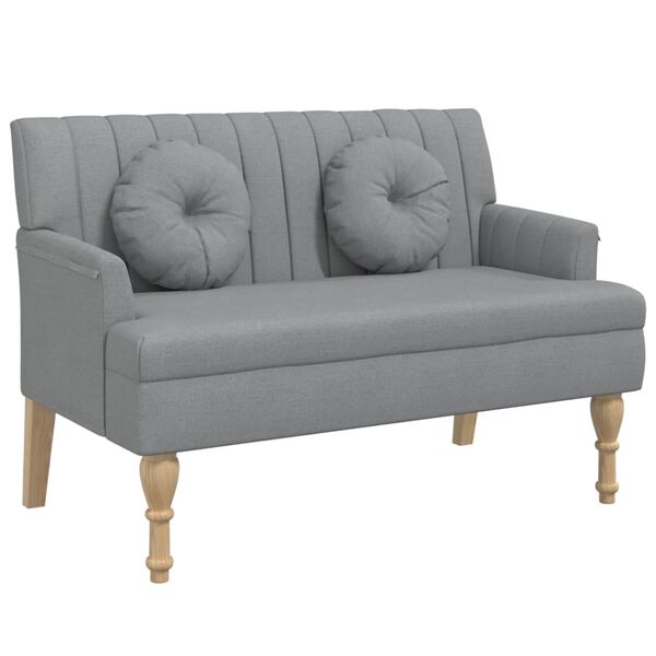 vidaXL Bench Light Grey 100% polyester fabric, plywood, solid rubber wood