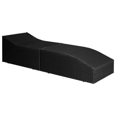 All-black outdoor wicker chaise lounge with curved cushion edge.