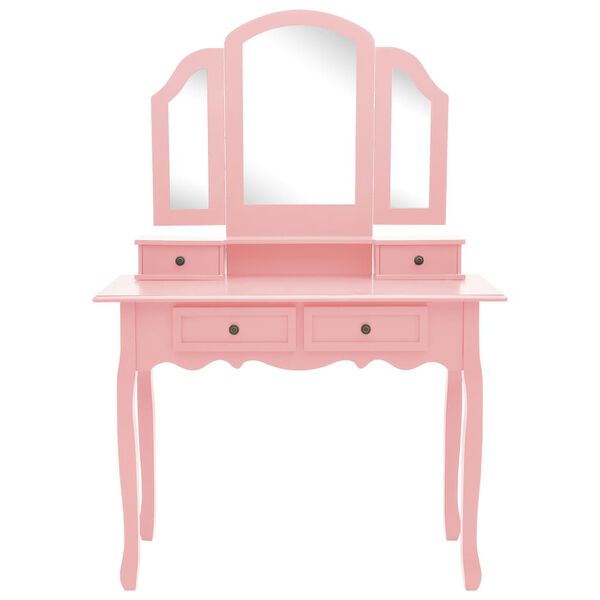 vidaXL Dressing Table Set with Stool Pink 39.4x15.7x57.5" Paulownia Wood