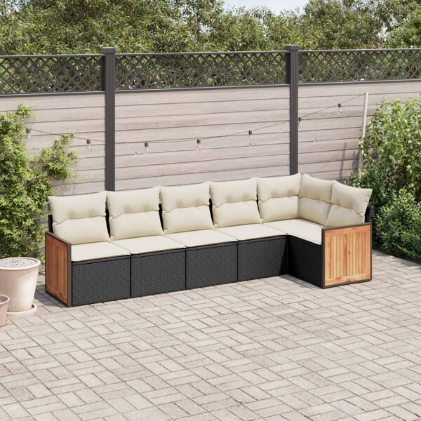 vidaXL Garden Sofa Set Black, Cream White PE rattan, polyester, steel
