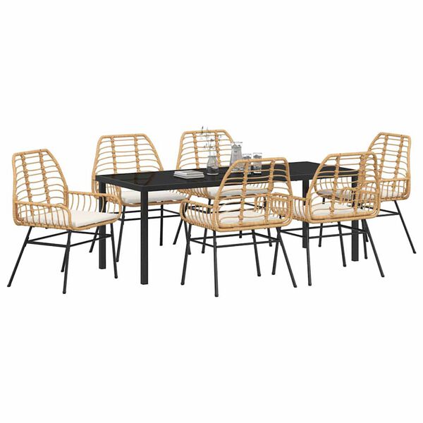 vidaXL Garden Dining Set 7 pcs Brown Poly Rattan