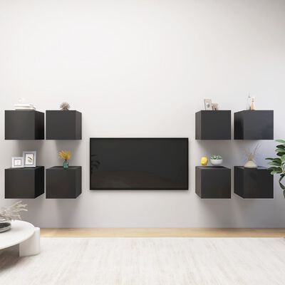 vidaXL Wall Mounted TV Cabinets 8 pcs Gray 12"x11.8"x11.8"