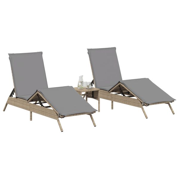 vidaXL Sun Lounger Set of 2 Beige PE rattan 78.7 in x 23.2 in x 10.2 in