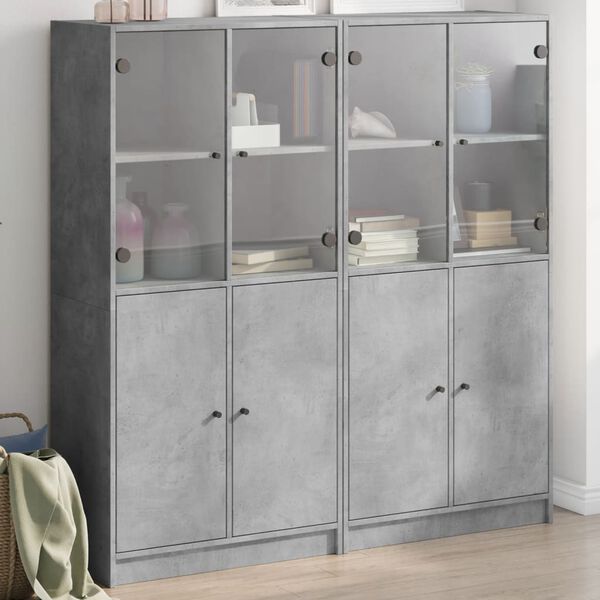 vidaXL Bookcase Concrete Grey Engineered Wood, Glass Medium Bookcase