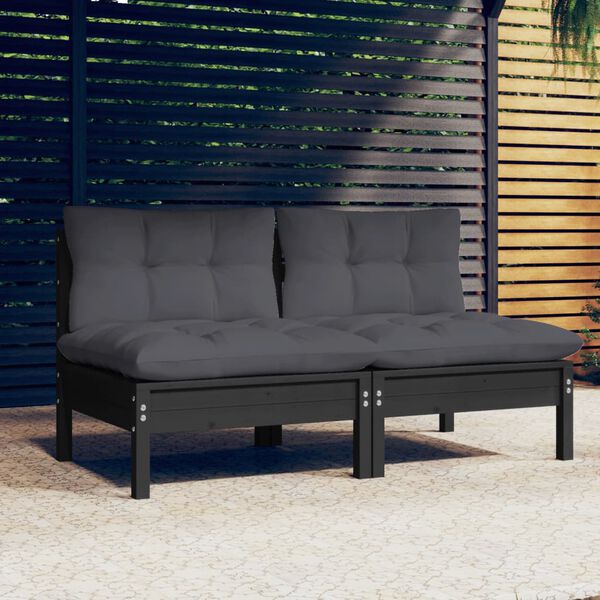 vidaXL 2-seater Garden Sofa Black Solid pine wood Medium Modular