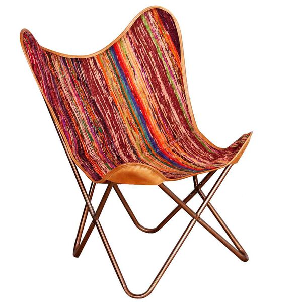 vidaXL Armchair Multicolor Chindi Fabric, Leather, Powder-Coated Iron