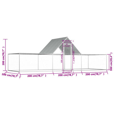 vidaXL Chicken Coop 19.7'x6.6'x6.6' Galvanized Steel