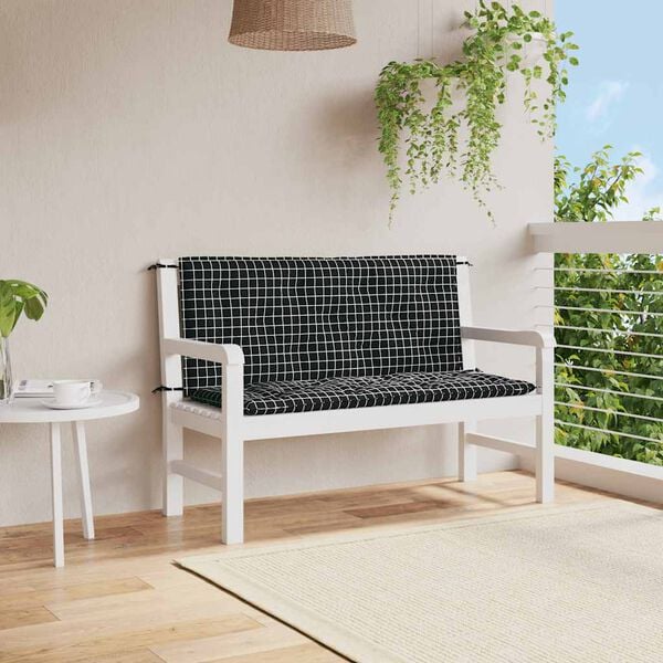 vidaXL Garden Bench Cushion Set of 2 Black and white check Oxford fabric