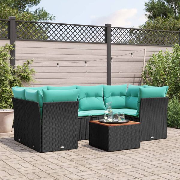 vidaXL 7 Piece Patio Sofa Set with Cushions Black Poly Rattan